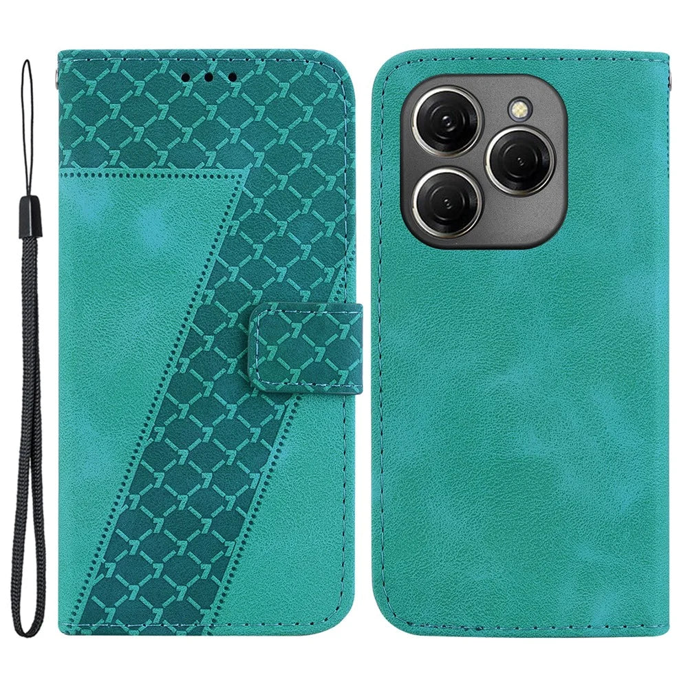 For TECNO Spark 20 Pro Wallet Case 7-Shape Imprint Foldable Leather Phone Cover - Green - 1