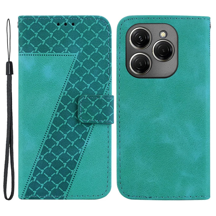 For TECNO Spark 20 Pro Wallet Case 7-Shape Imprint Foldable Leather Phone Cover - Green - 1