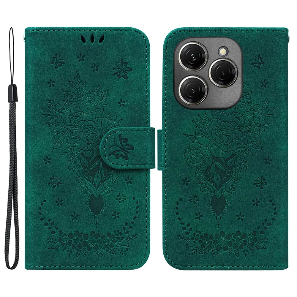 For TECNO Spark 20 Pro Case Flower Imprint Shockproof Leather Phone Cover - Green - 1