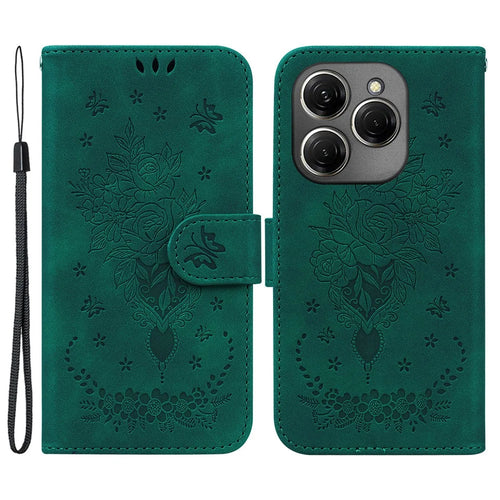 For TECNO Spark 20 Pro Case Flower Imprint Shockproof Leather Phone Cover - Green - 1