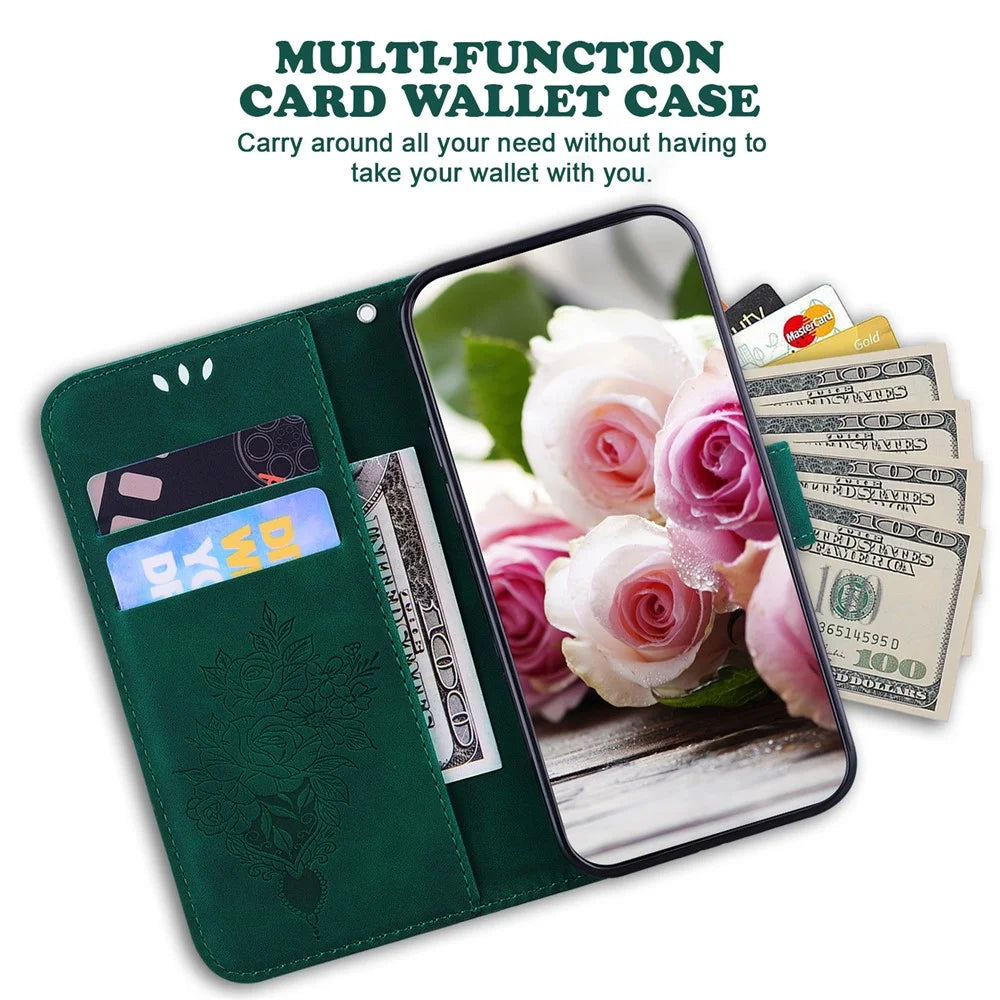 For TECNO Spark 20 Pro Case Flower Imprint Shockproof Leather Phone Cover - Green - 3