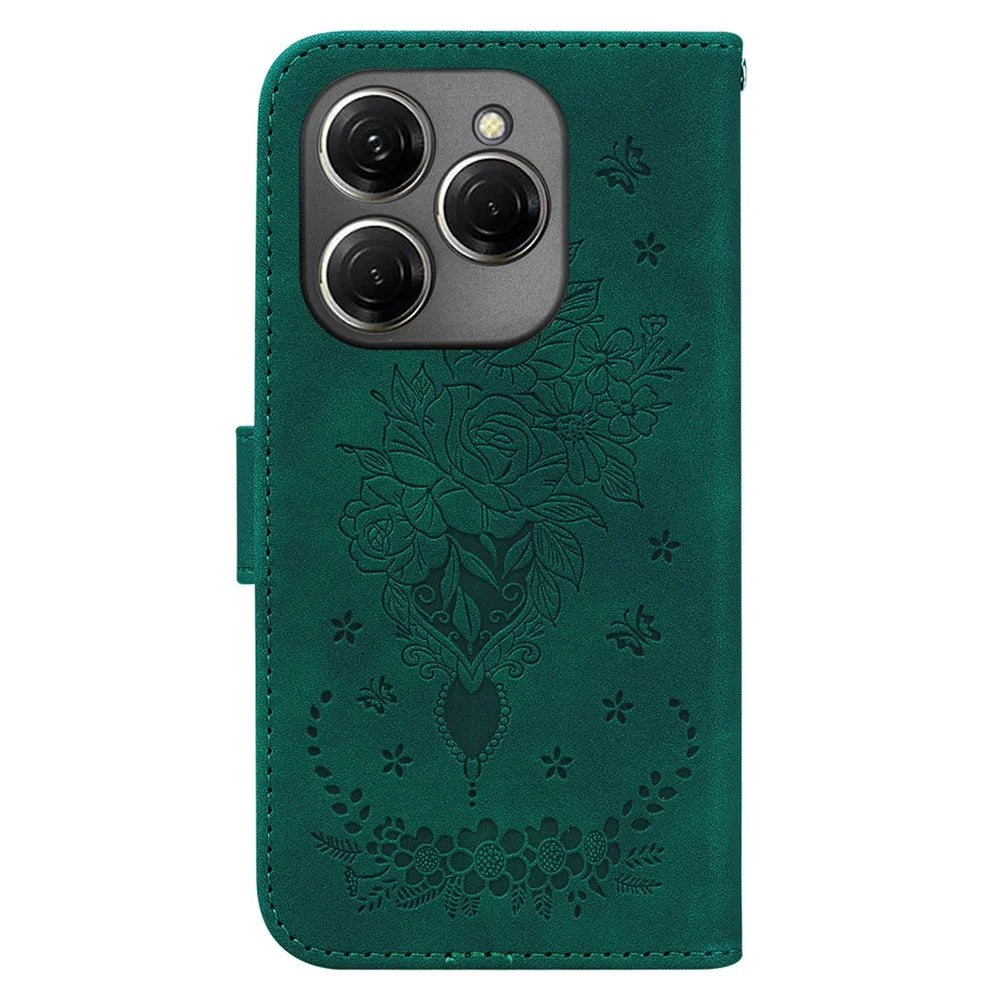 For TECNO Spark 20 Pro Case Flower Imprint Shockproof Leather Phone Cover - Green - 7
