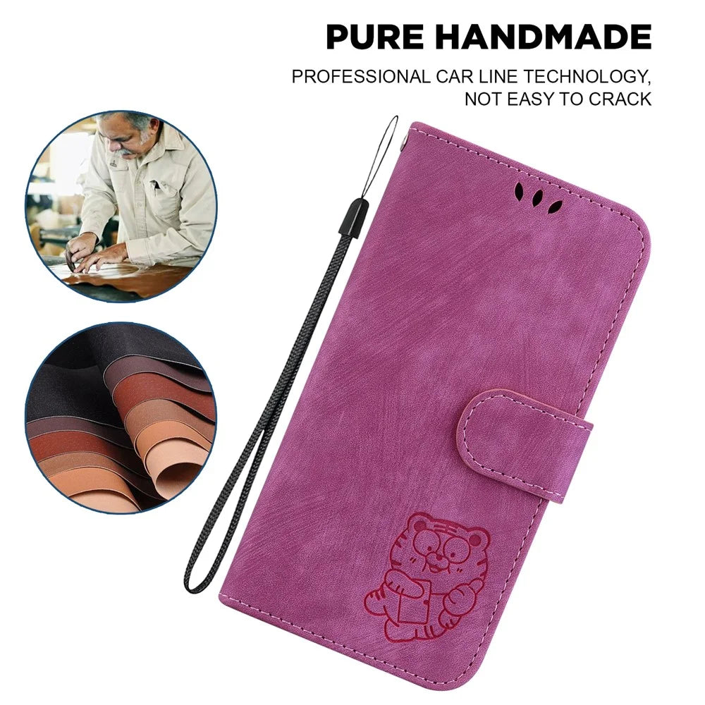 For TECNO Spark 20 Pro Wallet Case Cute Tiger Pattern Leather Phone Cover - Rose - 4