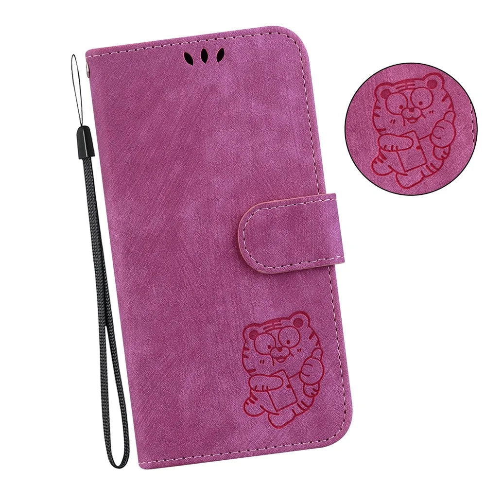 For TECNO Spark 20 Pro Wallet Case Cute Tiger Pattern Leather Phone Cover - Rose - 5
