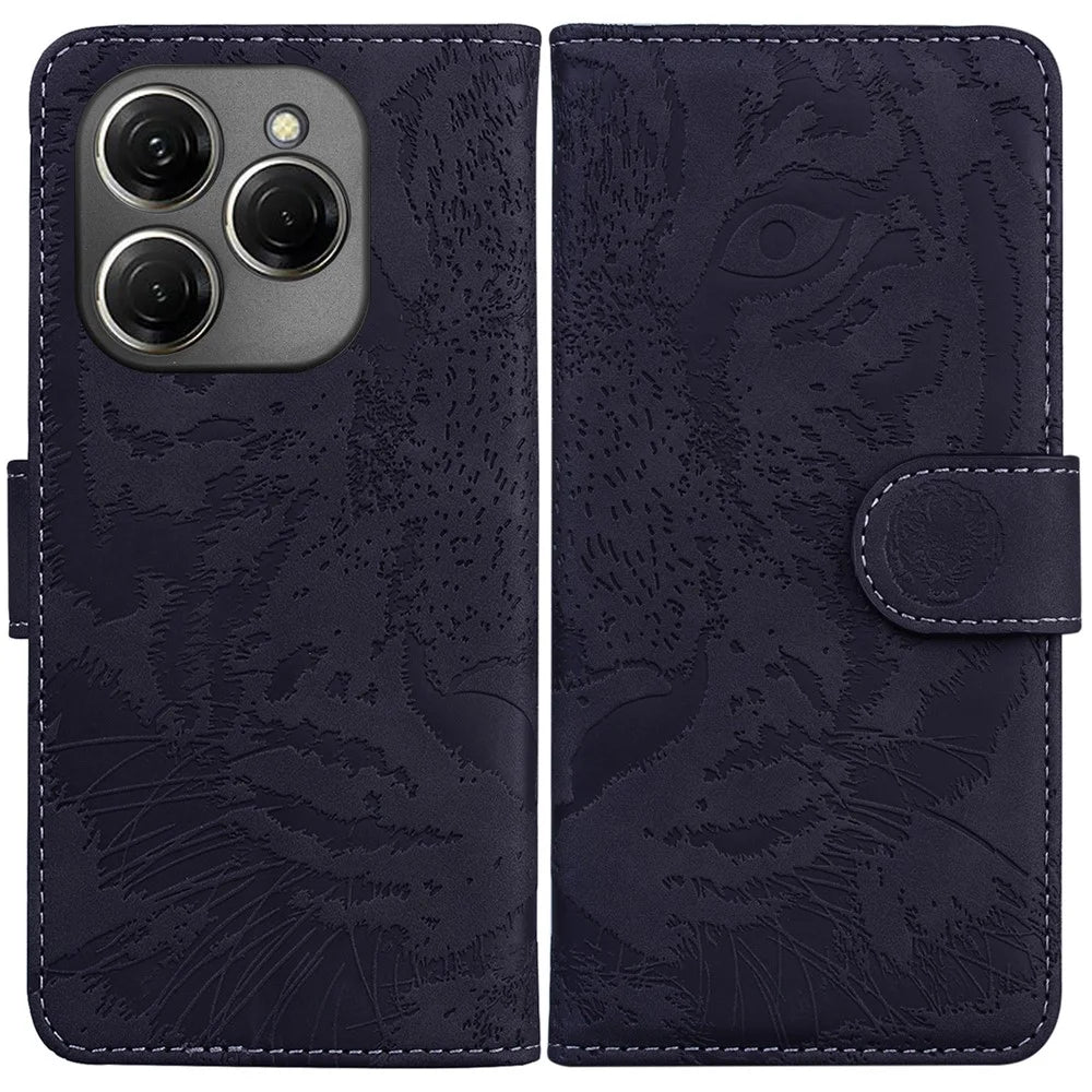 For TECNO Spark 20 Pro Wallet Phone Case Tiger Pattern PU Leather Flip Cover - Black - 1