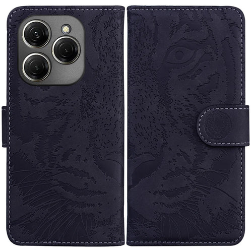 For TECNO Spark 20 Pro Wallet Phone Case Tiger Pattern PU Leather Flip Cover - Black - 1
