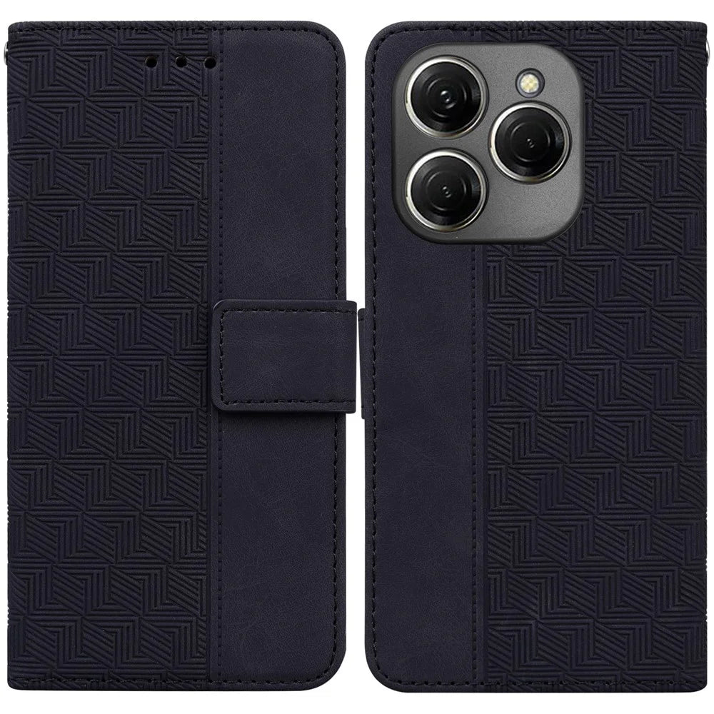 For TECNO Spark 20 Pro Case Geometry Phone Leather Cover with Wallet - Black - 1