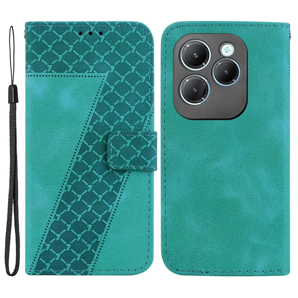 For Infinix Hot 40 / Hot 40 Pro Case 7-Shape PU Leather Wallet Phone Cover - Green - 1