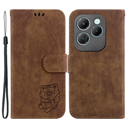 For Infinix Hot 40 / 40 Pro Case Cute Tiger Pattern Leather Wallet Phone Cover - Brown - 1