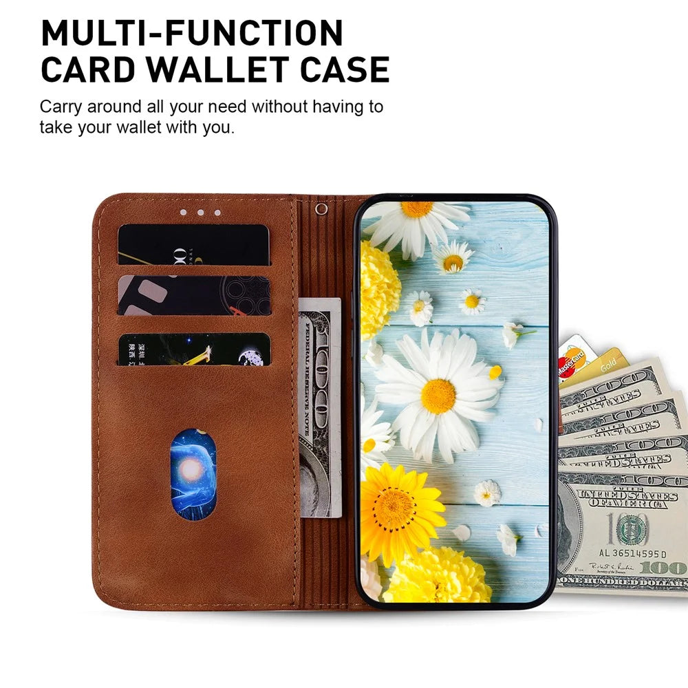 For Infinix Hot 40 / 40 Pro Case Card Slots PU Leather Wallet Phone Cover Flower Imprinted - Brown - 3