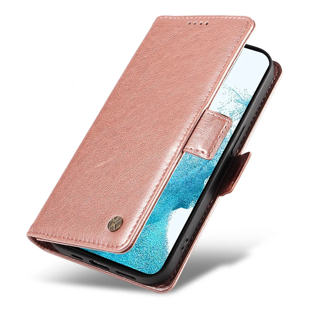 YIKATU YK-007 For Samsung Galaxy S21 4G / S21 5G Leather Phone Cover with Magnetic Side Closure - Rose Gold - 5