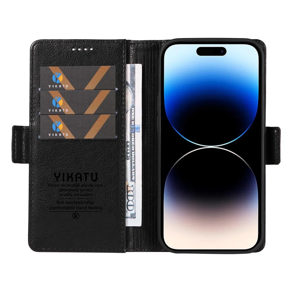 YIKATU YK-007 For iPhone 14 Pro Wallet Case Side Magnetic Clasp PU Leather Phone Cover - Black - 2