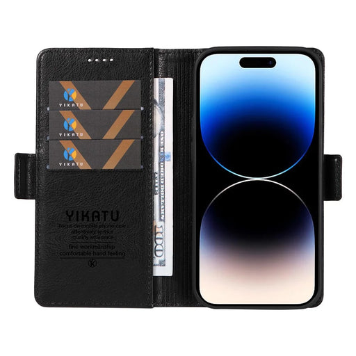 YIKATU YK-007 For iPhone 14 Pro Wallet Case Side Magnetic Clasp PU Leather Phone Cover - Black - 2