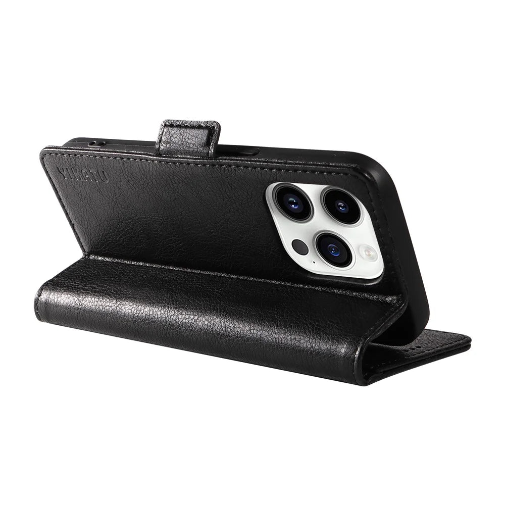 YIKATU YK-007 For iPhone 14 Pro Wallet Case Side Magnetic Clasp PU Leather Phone Cover - Black - 4