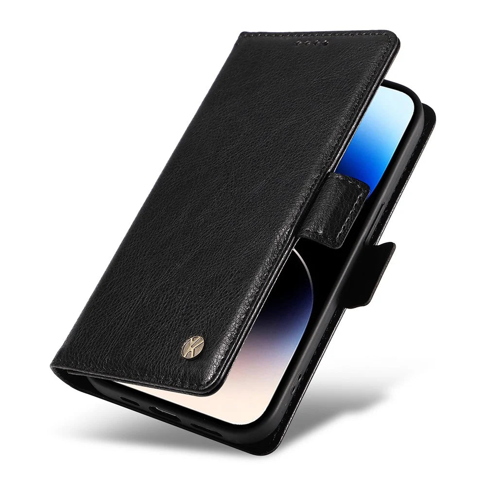 YIKATU YK-007 For iPhone 14 Pro Wallet Case Side Magnetic Clasp PU Leather Phone Cover - Black - 5