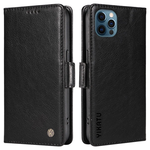 YIKATU YK-007 For iPhone 12 / 12 Pro Leather Case Wallet Protective Phone Cover - Black - 1