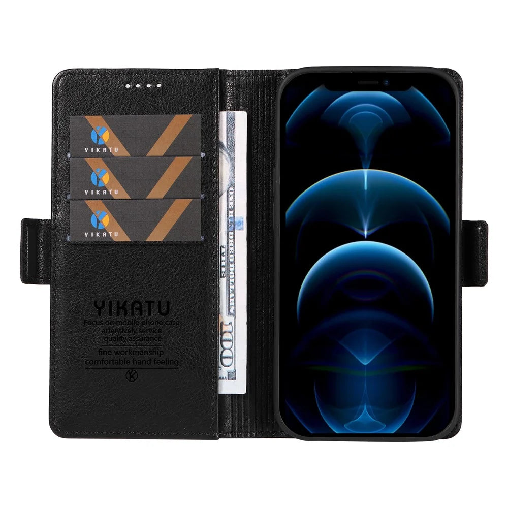 YIKATU YK-007 For iPhone 12 / 12 Pro Leather Case Wallet Protective Phone Cover - Black - 2