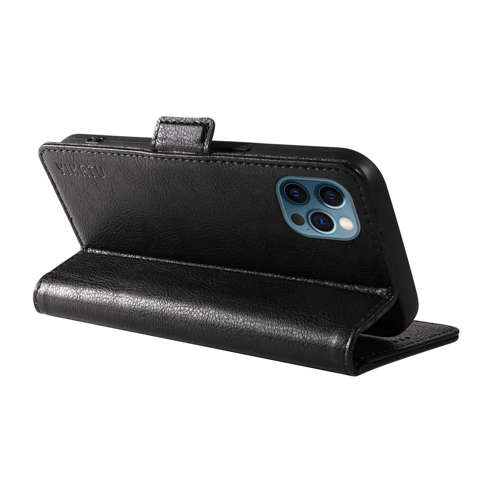 YIKATU YK-007 For iPhone 12 / 12 Pro Leather Case Wallet Protective Phone Cover - Black - 4