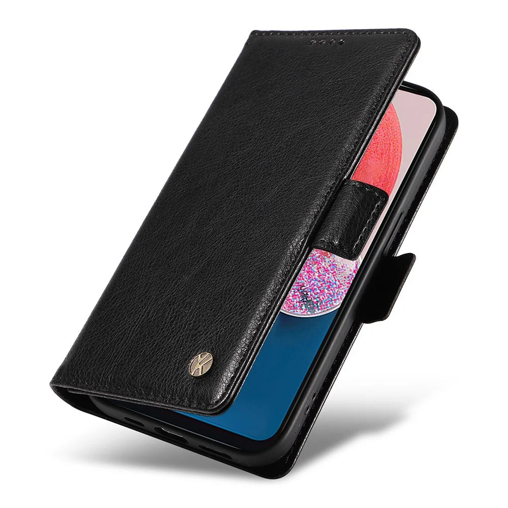 YIKATU YK-007 For Samsung Galaxy A13 5G / A13 4G / A04s 4G (164.7mm) Phone Cover Magnetic Clasp Leather Case - Black - 5