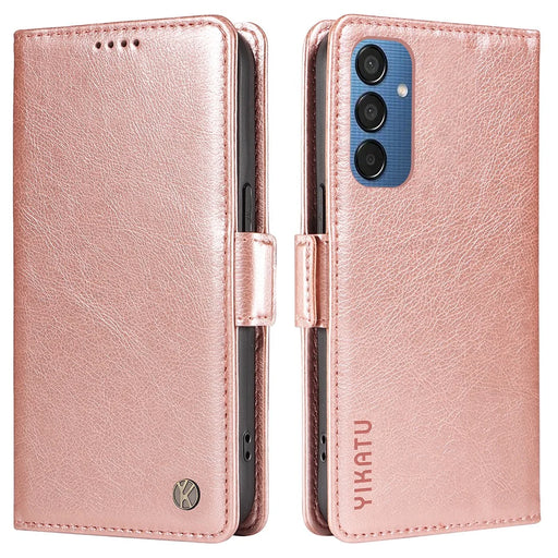 YIKATU YK-007 For Samsung Galaxy M15 5G Wallet Case Magnetic Clasp Leather Phone Cover - Rose Gold - 1
