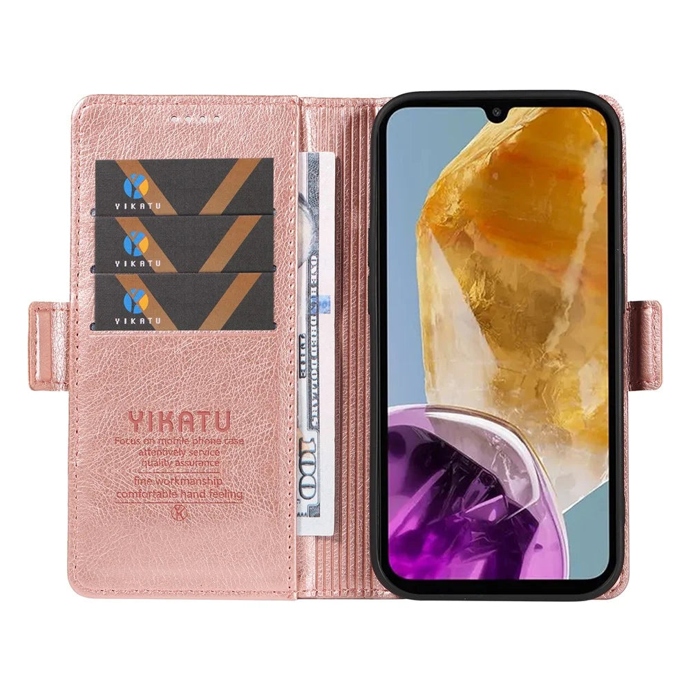 YIKATU YK-007 For Samsung Galaxy M15 5G Wallet Case Magnetic Clasp Leather Phone Cover - Rose Gold - 2