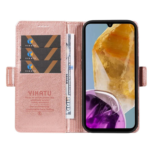 YIKATU YK-007 For Samsung Galaxy M15 5G Wallet Case Magnetic Clasp Leather Phone Cover - Rose Gold - 2