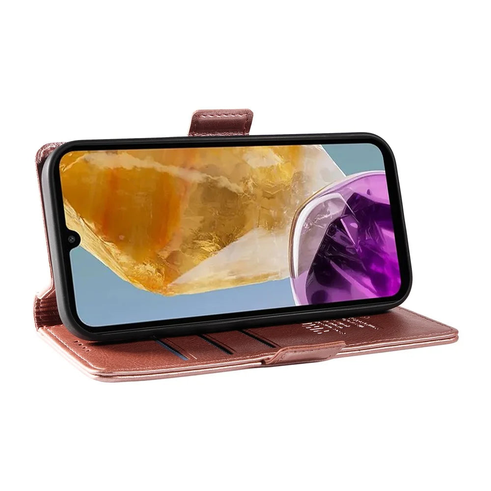 YIKATU YK-007 For Samsung Galaxy M15 5G Wallet Case Magnetic Clasp Leather Phone Cover - Rose Gold - 3
