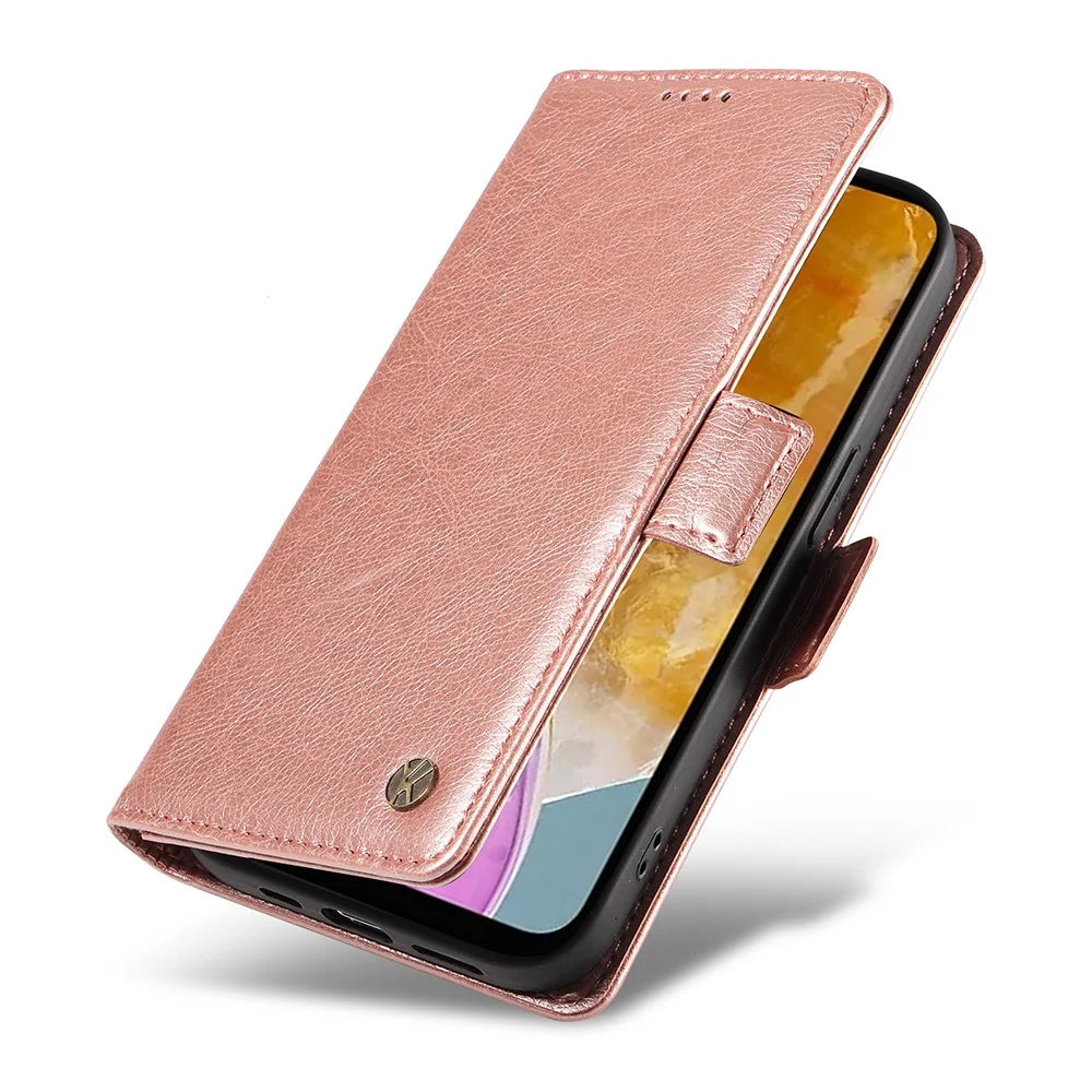 YIKATU YK-007 For Samsung Galaxy M15 5G Wallet Case Magnetic Clasp Leather Phone Cover - Rose Gold - 5