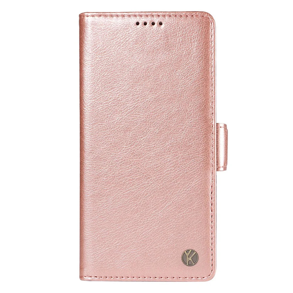 YIKATU YK-007 For Samsung Galaxy M15 5G Wallet Case Magnetic Clasp Leather Phone Cover - Rose Gold - 6