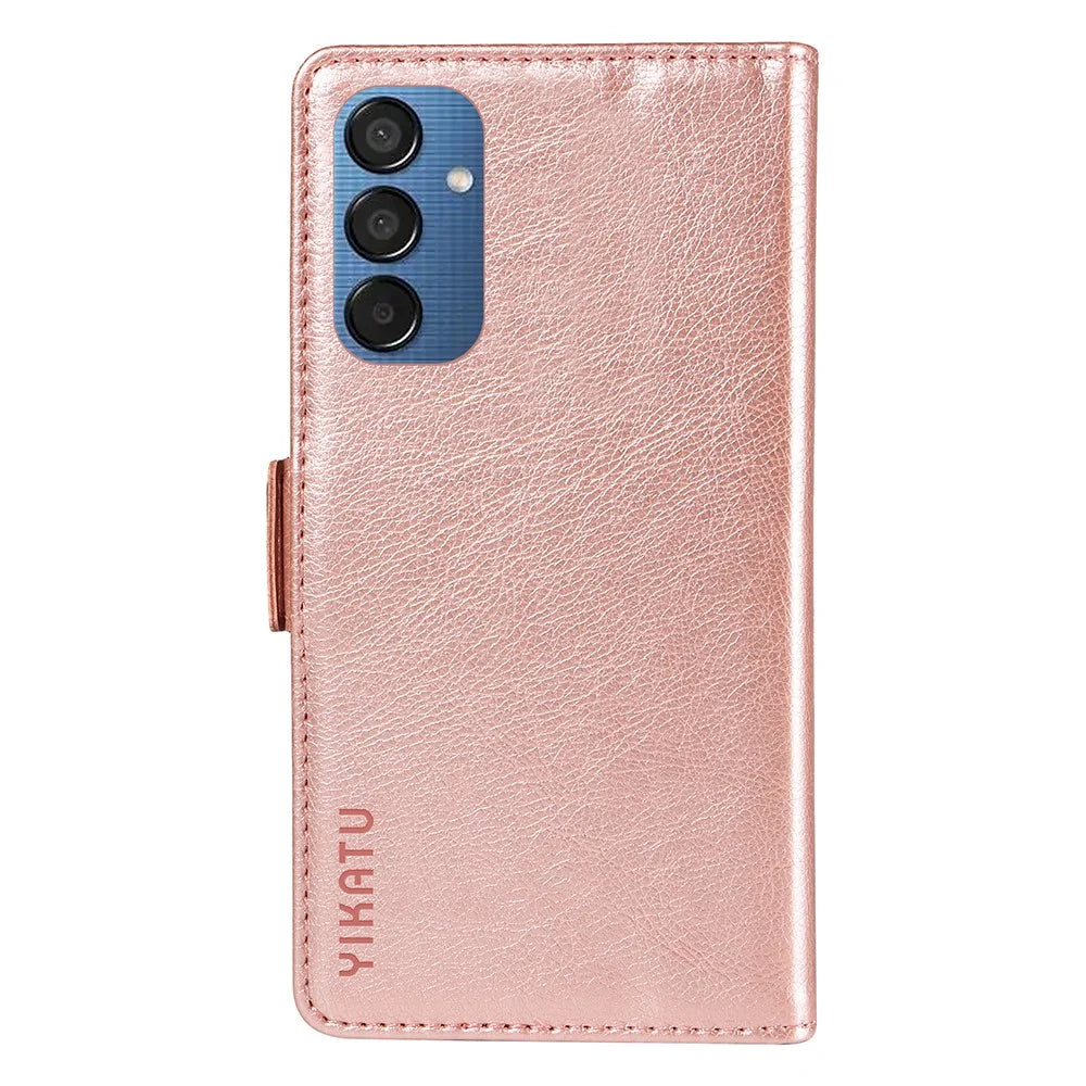 YIKATU YK-007 For Samsung Galaxy M15 5G Wallet Case Magnetic Clasp Leather Phone Cover - Rose Gold - 7