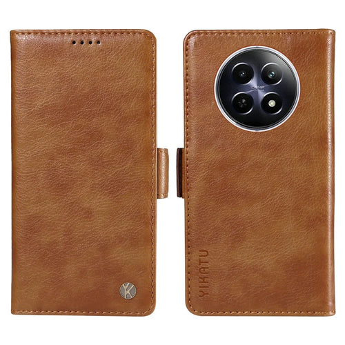 YIKATU YK-007 For Realme 12 5G Leather Phone Cover Magnetic Side Clasps Protective Case - Brown - 1