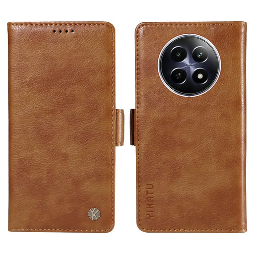 YIKATU YK-007 For Realme 12 5G Leather Phone Cover Magnetic Side Clasps Protective Case - Brown - 1