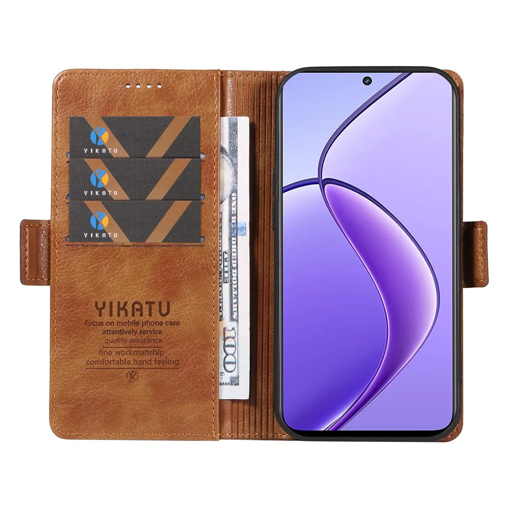 YIKATU YK-007 For Realme 12 5G Leather Phone Cover Magnetic Side Clasps Protective Case - Brown - 2