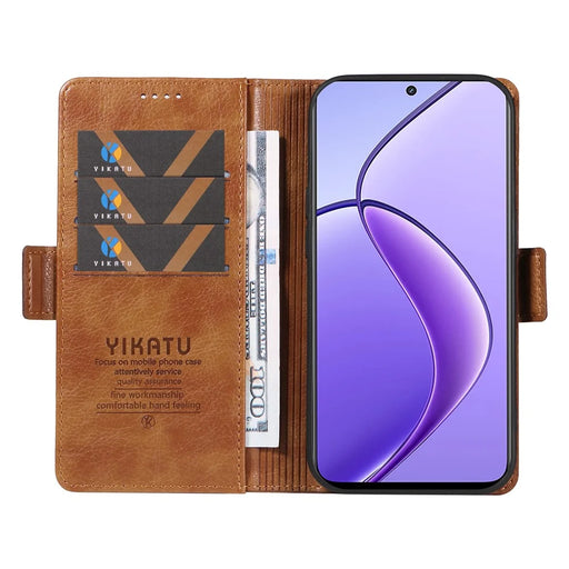 YIKATU YK-007 For Realme 12 5G Leather Phone Cover Magnetic Side Clasps Protective Case - Brown - 2