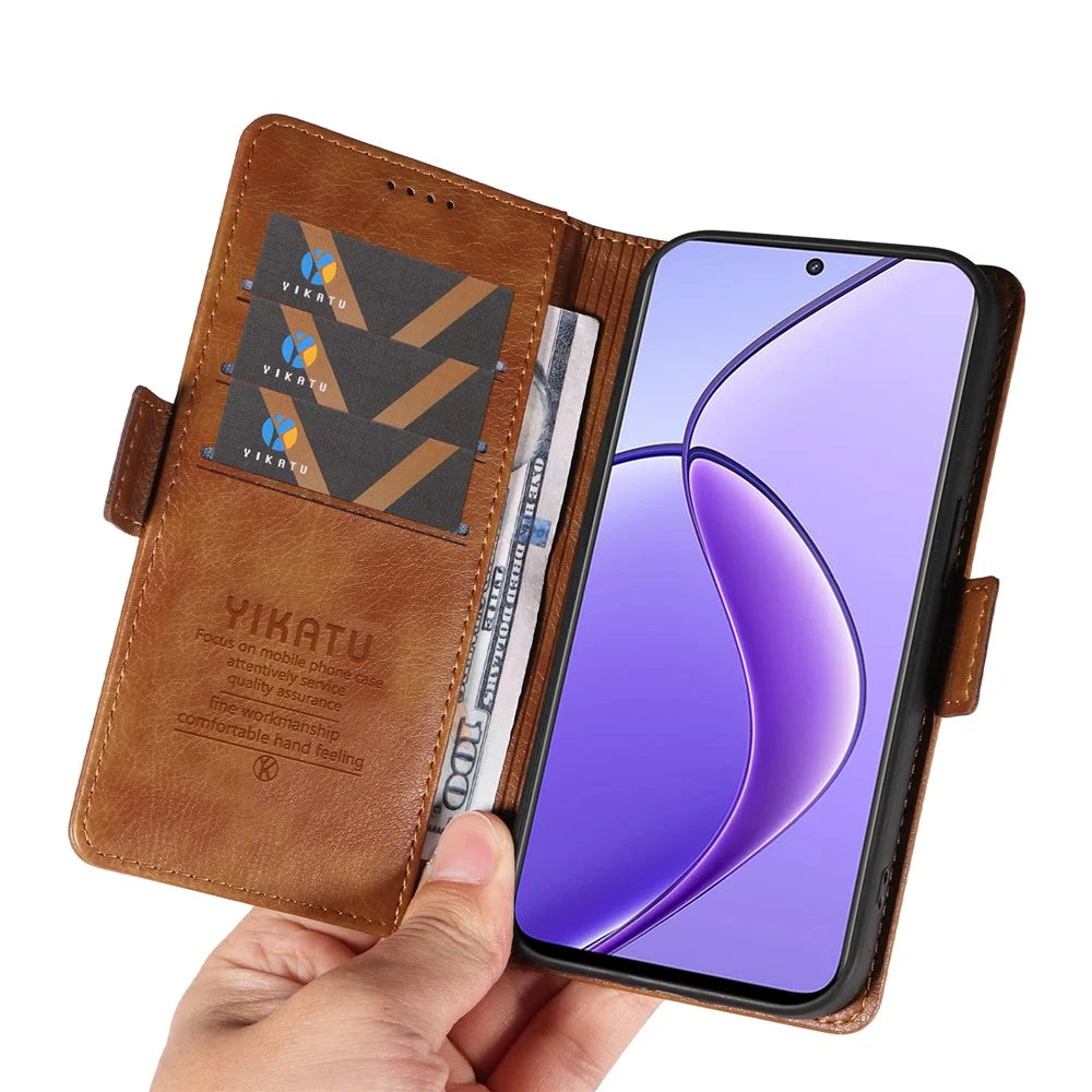 YIKATU YK-007 For Realme 12 5G Leather Phone Cover Magnetic Side Clasps Protective Case - Brown - 5