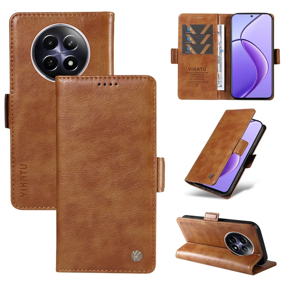 YIKATU YK-007 For Realme 12 5G Leather Phone Cover Magnetic Side Clasps Protective Case - Brown - 6