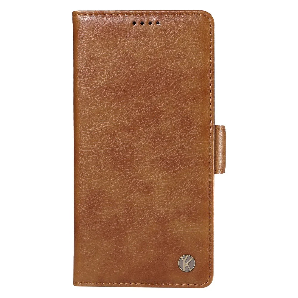 YIKATU YK-007 For Realme 12 5G Leather Phone Cover Magnetic Side Clasps Protective Case - Brown - 7