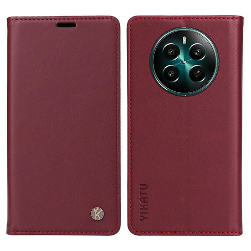 YIKATU YK-001 For Realme 12 4G / 12+ 5G Case Magnetic Closure Leather Phone Case - Wine Red - 1