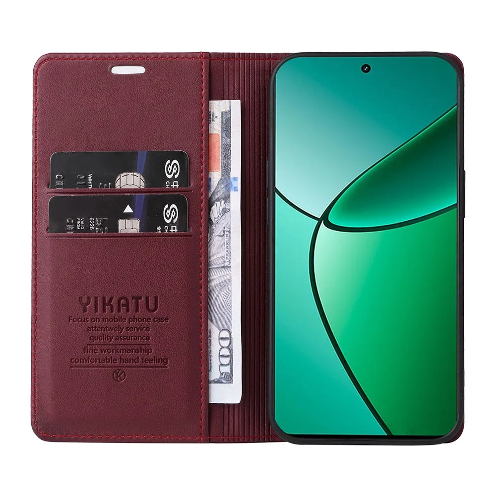 YIKATU YK-001 For Realme 12 4G / 12+ 5G Case Magnetic Closure Leather Phone Case - Wine Red - 2