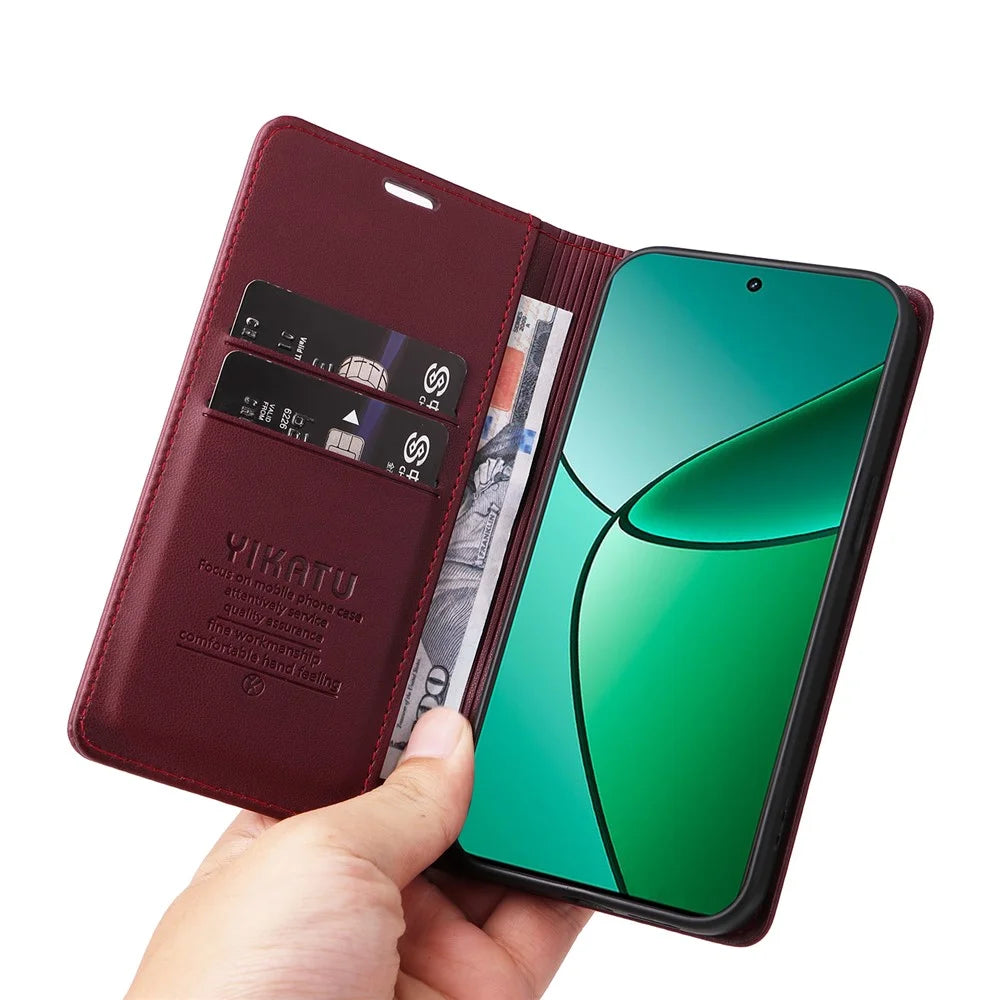 YIKATU YK-001 For Realme 12 4G / 12+ 5G Case Magnetic Closure Leather Phone Case - Wine Red - 5
