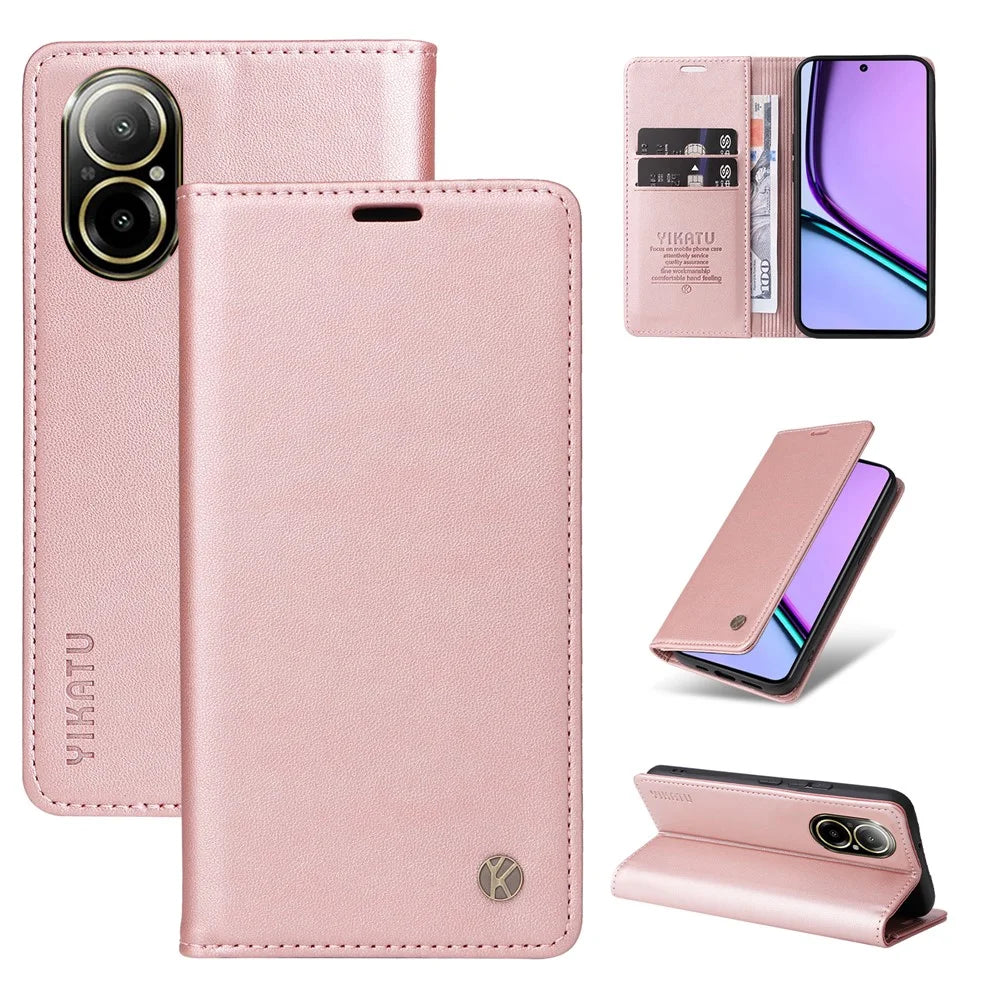 YIKATU YK-001 For Realme C67 4G Case Shockproof Leather Wallet Phone Cover - Rose Gold - 6
