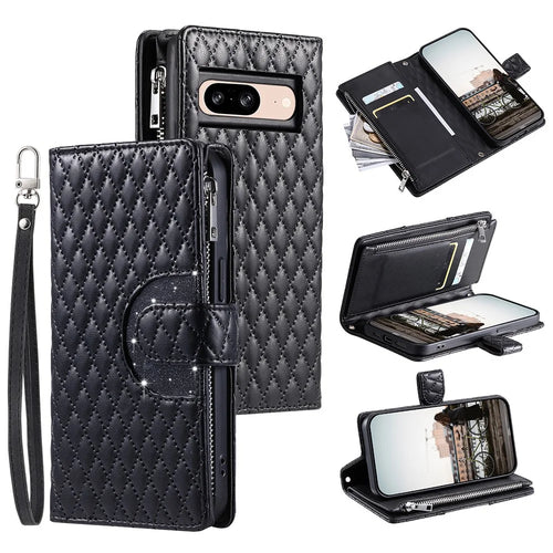 Style 012 for Google Pixel 8 Wallet Case Rhombus PU Leather Shockproof Phone Cover - Black - 1