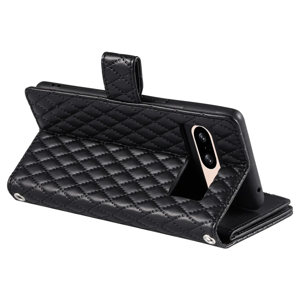 Style 012 for Google Pixel 8 Wallet Case Rhombus PU Leather Shockproof Phone Cover - Black - 6
