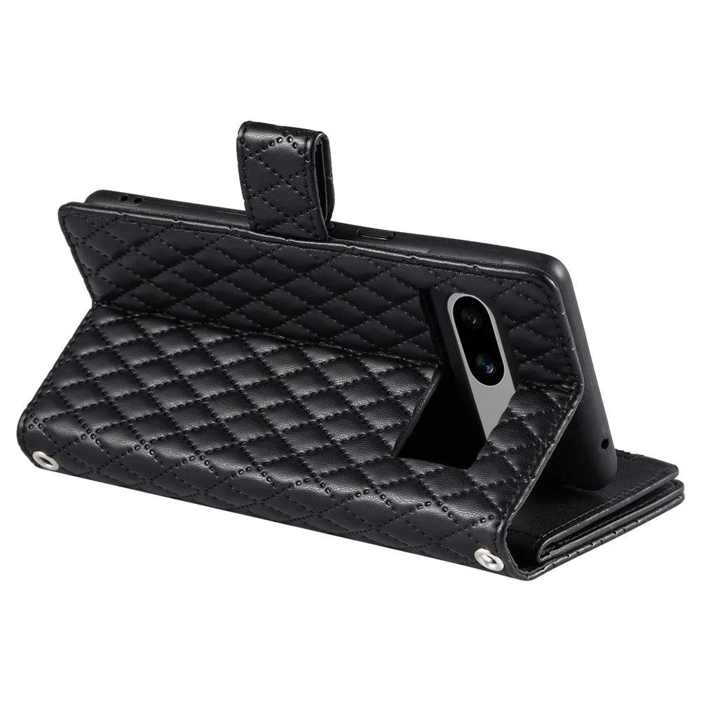 Style 012 for Google Pixel 8a Case Leather Glitter Design Phone Cover with Card Slots - Black - 6