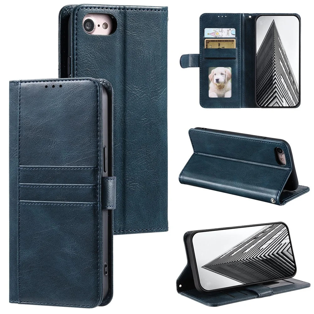 013 Style For iPhone 6 / 6s / 7 / 8 4.7-inch / SE(2020) / SE(2022) Case 6 Card Slots Wallet Flip Stand Phone Cover - Blackish Green - 6