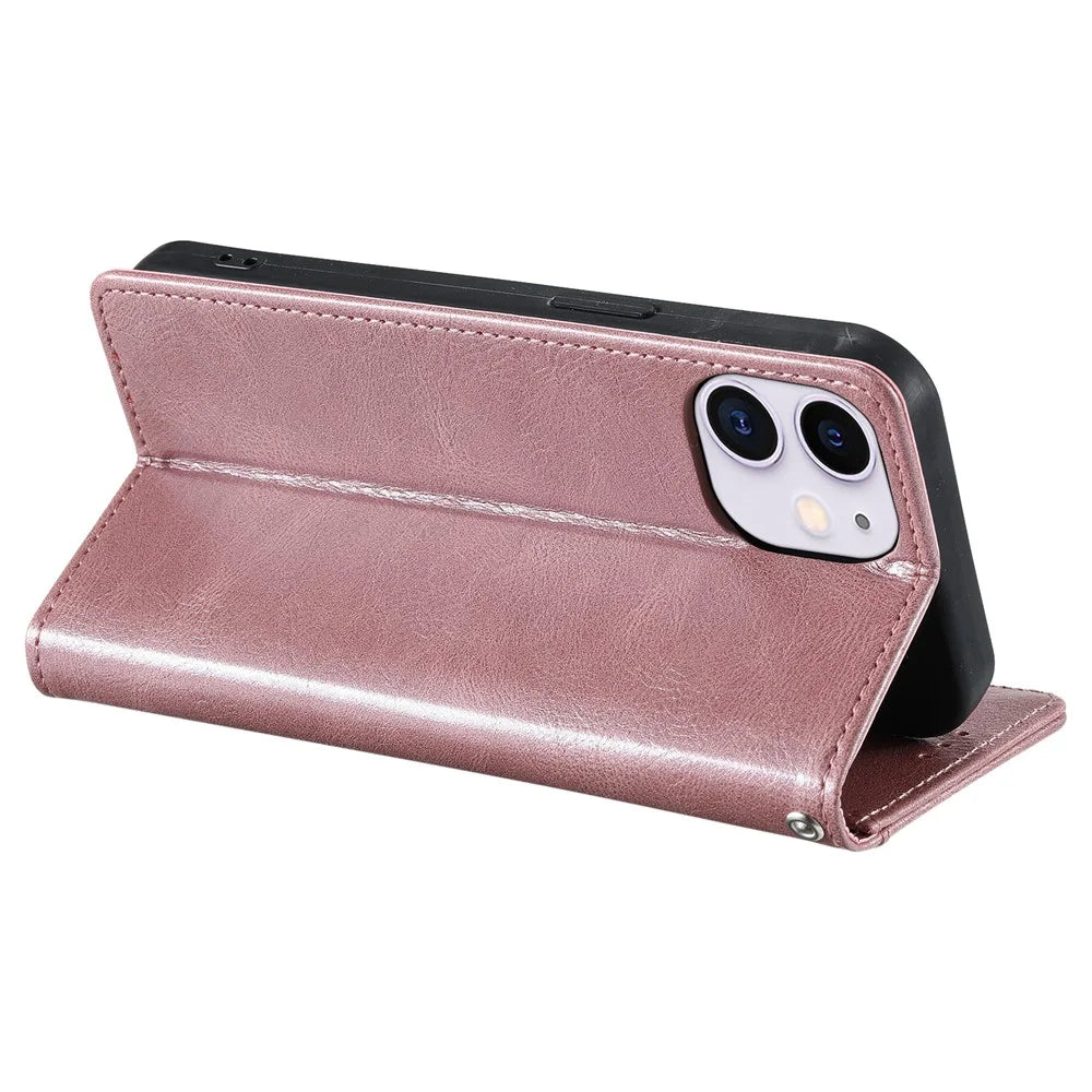 013 Style For iPhone 11 Case Leather Wallet Phone Cover with 6 Card Slots - Rose Gold - 4