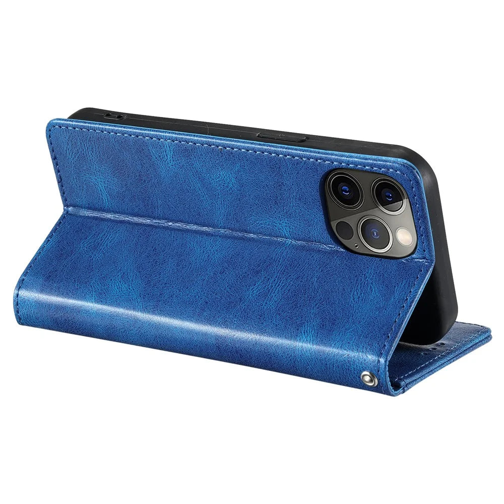 013 Style For iPhone 12 6.1 inch Phone Case Leather 6 Card Slots Cover with Wrist Strap - Blue - 4