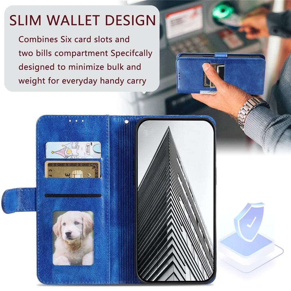 013 Style For iPhone 12 6.1 inch Phone Case Leather 6 Card Slots Cover with Wrist Strap - Blue - 5