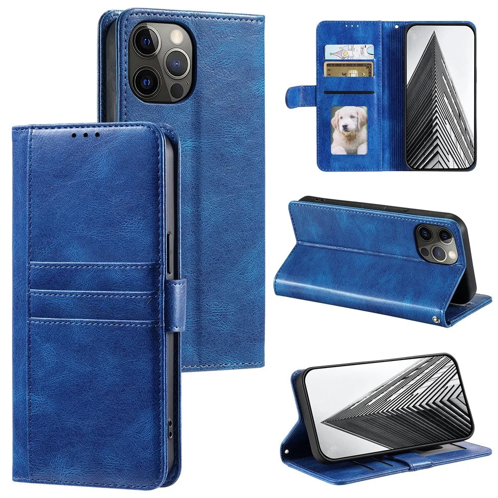 013 Style For iPhone 12 6.1 inch Phone Case Leather 6 Card Slots Cover with Wrist Strap - Blue - 6