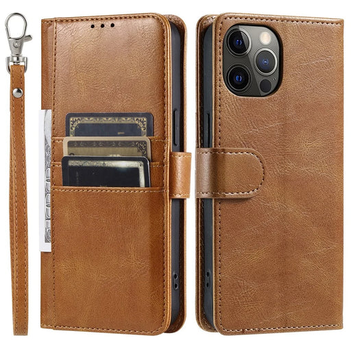 013 Style For iPhone 12 Pro Max Case PU Leather Stand Flip Phone Cover with 6 Card Slots - Brown - 1